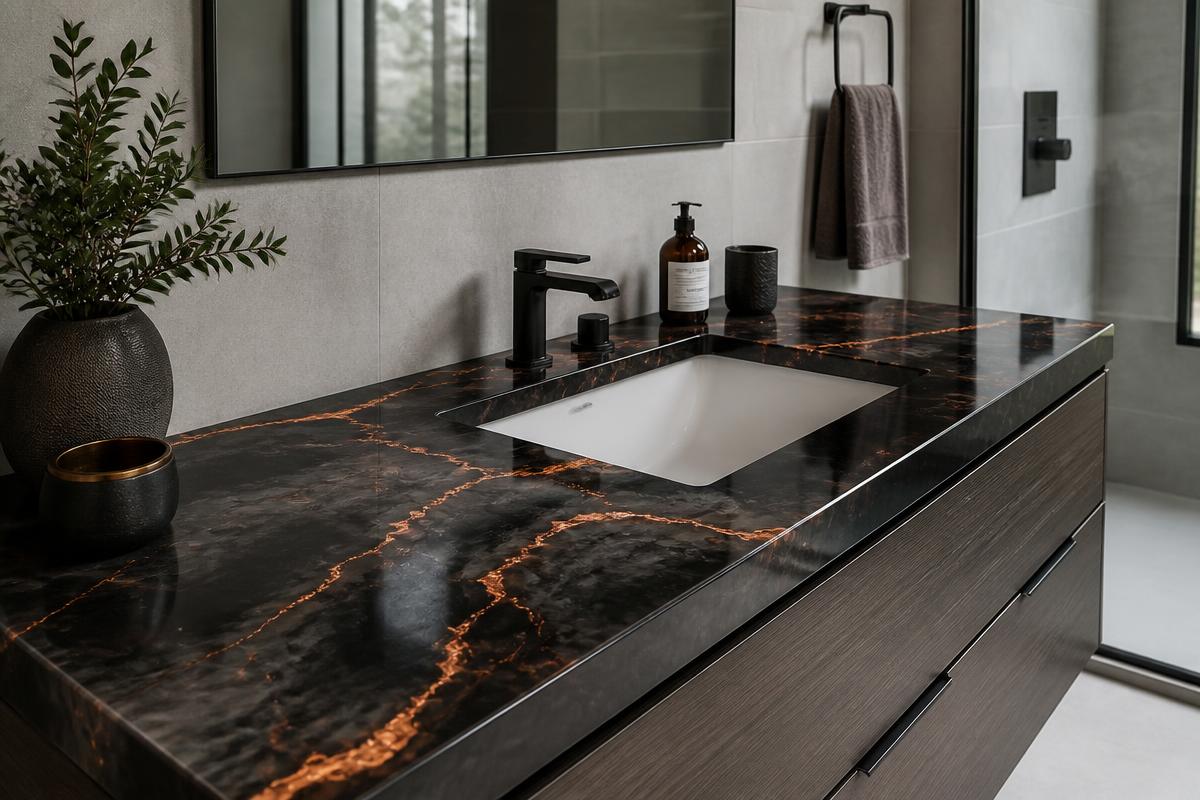 Luxury bathroom vanity with epoxy countertop
